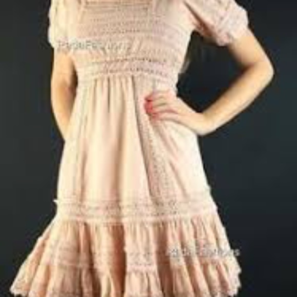 Vintage white short puff sleeve crochet lace square neck mini dress 8 - Picture 1 of 9